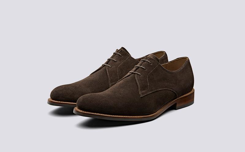 Grenson Gardner Mens Derby Shoes - Chocolate Suede on Dainite Sole YV6425